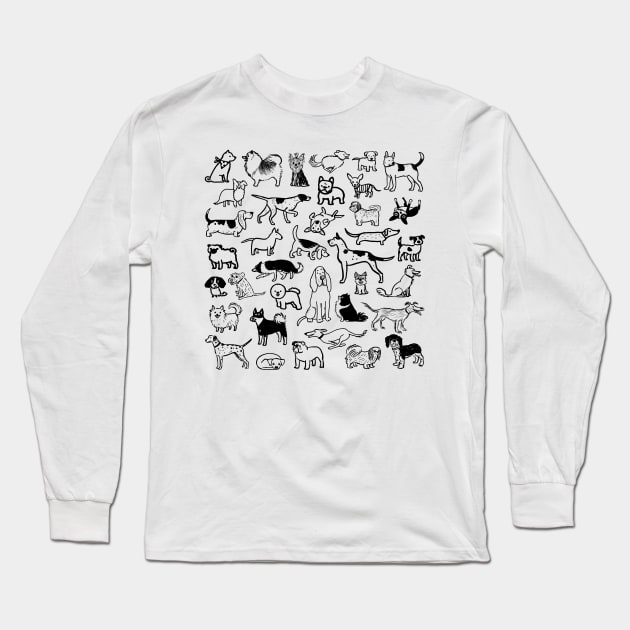 Black and White Dogs Pattern Long Sleeve T-Shirt by Coffee Squirrel